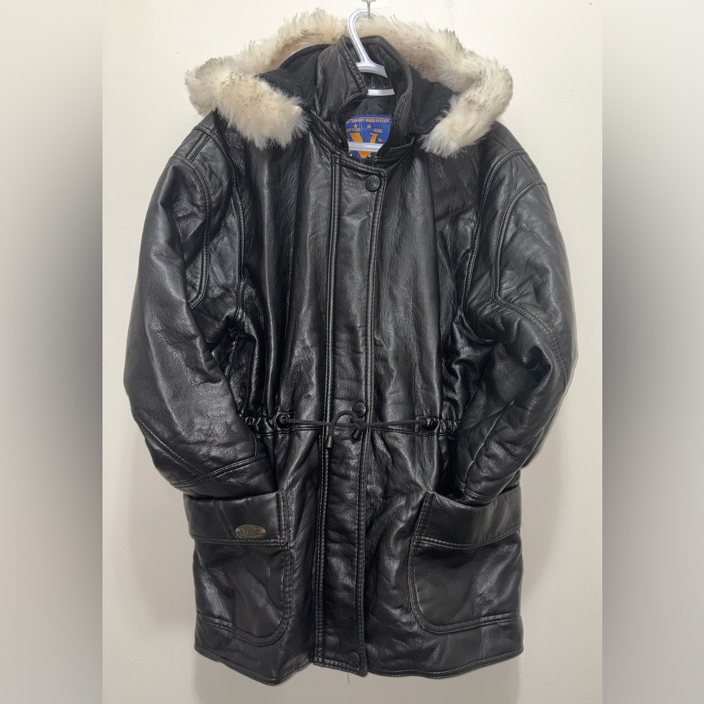 Luxurious Black Leather Hooded Made In Italy Jacket